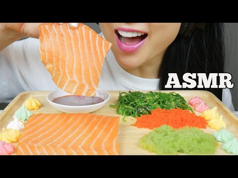 ASMR SALMON SASHIMI SLAB + WASABI TOBIKO EGGS + FIRE SAUCE (EATING SOUNDS) NO TALKING | SAS-ASMR