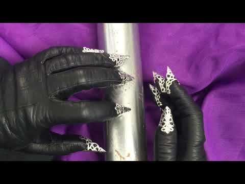 LEATHER GLOVES 🖤 TAPPING  with SILVER DRAGON CLAWS 🔥 [[ASMR]]