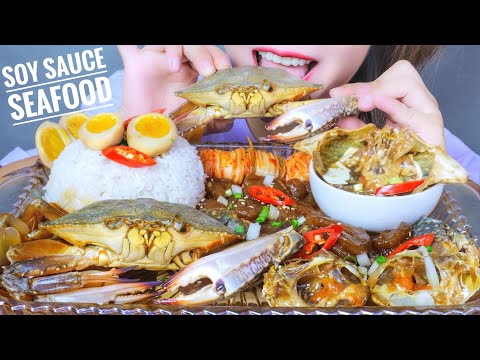 ASMR SOY SAUCE MARINATED SEAFOOD (RAW CRAB , RAW SHRIMP , SOFT BOILED EGGS) EATING SOUNDS |LINH-ASMR