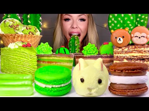 ASMR EDIBLE CACTUS, MATCHA GREEN TEA, CREPE CAKE, ALMOND CAKE, ICE CREAM, BUNNY CAKE, MUKBANG 먹방