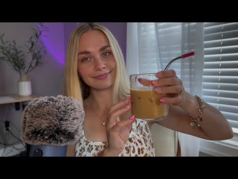 ASMR have coffee w/ me (iced coffee sounds, tapping, rambling) ✨