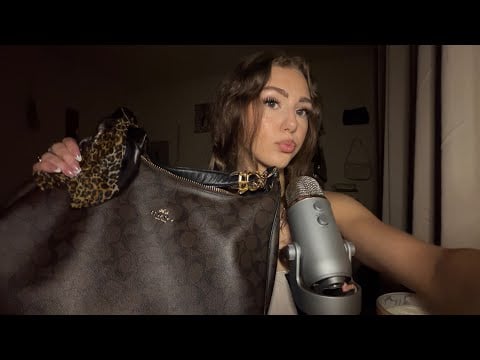 asmr whats in my new purse 👜 🤎| bag rummaging, gum chewing, clicky whispers! 