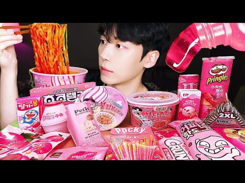 ASMR MUKBANG | 편의점 꿀젤리 핑크 디저트 먹방 불닭 딸기맛 초콜릿 & PINK DESSERT HONEY JELLY CANDY