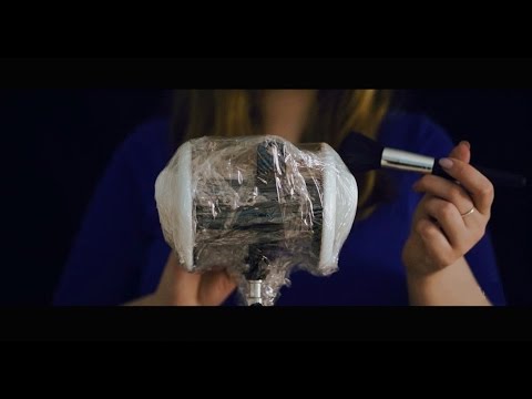 Binaural ASMR. Wrapping the 3Dio Mics in Plastic (Spray Bottle, Brushing, Touching, Crinkles)