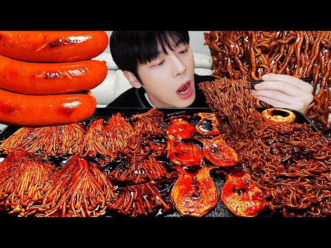 ASMR MUKBANG | 직접 만든 불닭 짜장 버섯 양념치킨 소세지 먹방 & 레시피 FRIED CHICKEN AND FIRE NOODLES EATING