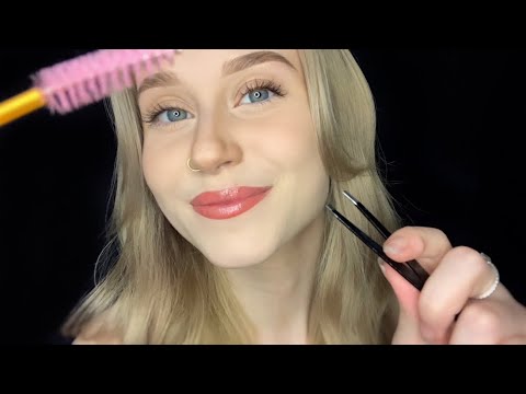 ASMR | Doing Your Eyebrows Up Close (Whispered, Plucking, Mouth Sounds, Etc)