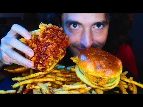 FIRE SAUCE POPEYES FRIED CHICKEN SANDWICH ! 불닭 no talking | ASMR MUKBANG | Nomnomsammieboy