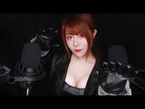 ASMR Leather Jacket & Gloves Brushing & Tapping 【Old Time】