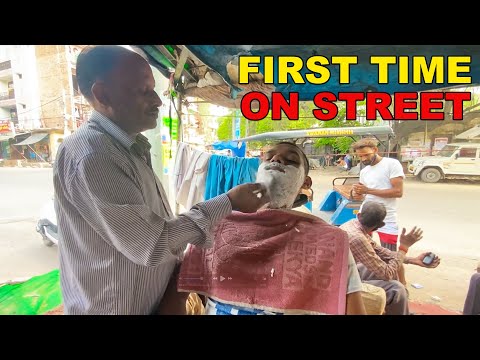 STREET BARBER BEARD SHAVE | CLEAN SHAVE | INDIAN BARBER | UNDER 1$ | ASMR