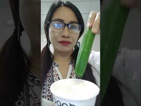 CUCUMBER WITH CREAM#food #everyone #shortsfeed #mukbang #eating #cucumber #challenge