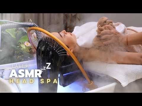 Warm & Cosy ASMR Head Spa 🚿 Steam Hum, Hot Compress & Waterfall Halo