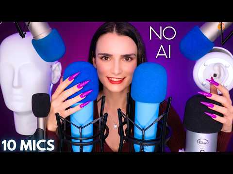 ASMR Mic Scratching 💙 10 MICS at ONCE 😱 NO TALKING for DEEP Sleep & Relaxation - ULTRA LONG Nails 4K