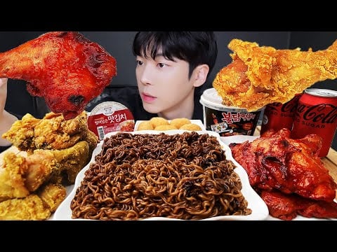 ASMR MUKBANG 직접 만든 불닭 떡볶이 양념치킨 짜파게티 먹방 & 레시피 FRIED CHICKEN AND BLACK BEAN NOODLES EATING