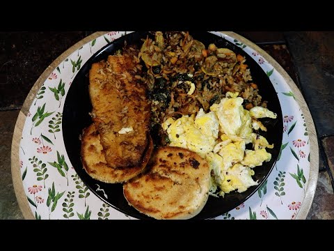 Grilled Fish & Fried Garlic Egg Rice ASMR Eating Sounds