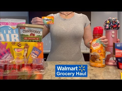 ASMR Gum Chewing Walmart Grocery Haul | Whispered Tapping