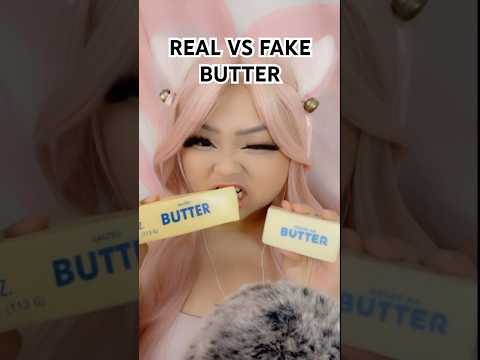 ASMR EATING REAL BUTTER VS FAKE BUTTER 🧈 #mukbang #tingley #asmr