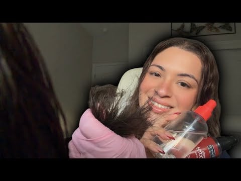 ASMR| Hair Salon: helping repair your dry hair- applying hair products (brushing, parting, clips)