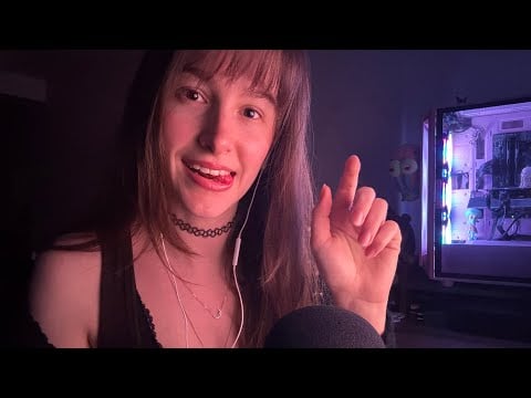 ASMR Upclose Mouth Sounds (with camera tapping and hairplay)