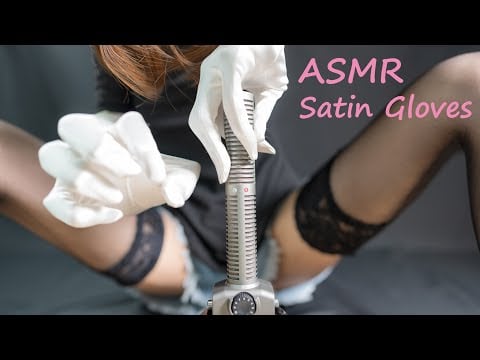 【ASMR】Satin Gloves(White),Stockings,Mic Scratching,Tickle,白いサテン手袋 ストッキング くすぐり 棒状マイクをスクラッチ🥰【4K 60fps】