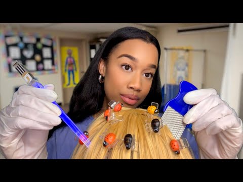ASMR Close up School Nurse Lice Check Role-play 🪲🔦 Lice Check Removal ASMR (Classic Lice Check)