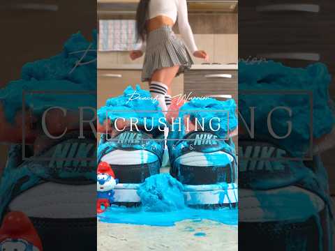 Pea vs. Smurfs! Crushing Food inside Shoes! Oddly Satisfying! Nike ASMR