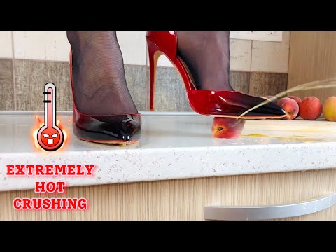 Pea vs. Wet, Soft, Juicy Peaches! High Heels Crushing Food! Oddly Satisfying ASMR