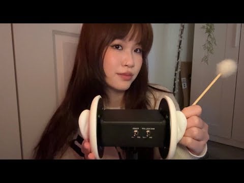 ASMR 3Dio Triggers // Ear Cleaning , Brushing , Blowing , Tapping