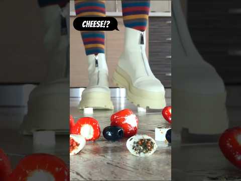 Boots Crushing Food: Pea vs. Cheese! Oddly Satisfying! ASMR