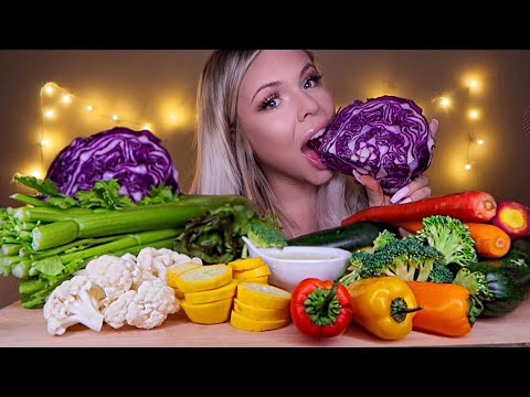 ASMR VEGGIE PLATTER, CELERY, ZUCCHINI, RAINBOW CARROTS, BROCCOLI, CAULIFLOWER, RANCH DIP MUKBANG 먹방