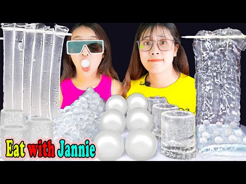 Mukbang Clear Food Aloe, Sheet Jelly, Candy cup, Jelly Noodles, Boba 투명 알로에 먹방Eat with Jannie
