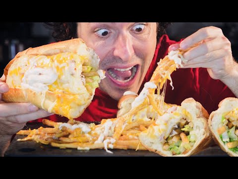 ASMR Eating Cheesy Fish and Chips Sub ! * no talking mukbang NOMNOM