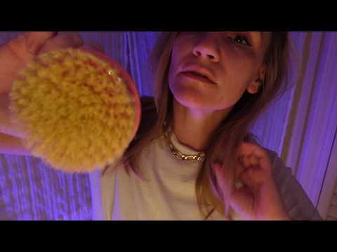 ASMR |  Satisfying head, neck, shoulder massage with dry brushing (Whispered)