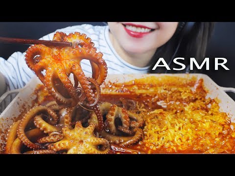 ASMR EATING SPICY CHEESY NOODLES WITH OCTOPUS EATING SOUNDS | LINH-ASMR mukbang 먹방