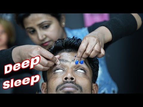 Beautiful Barber Girl Doing Deep Sleep Head Massage ASMR | Forehead Tapping And Head Scratching ASMR