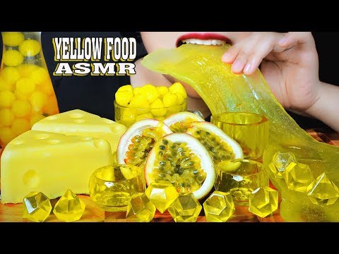 ASMR YELLOW FOOD (JERRY CHESSE CAKE , ALOE VERA , PASSION FRUIT , DIAMOND GUMMY ,JELLY,TUBER PEARLS)