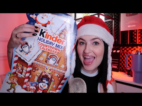 ASMR NATAL - ABRINDO CALENDÁRIO ADVENTO DA KINDER! (Provando doces diferentes)