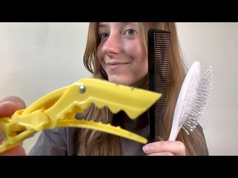 asmr soft spoken big sister plays with your hair (brushing, clipping, braiding) 💆‍♀️