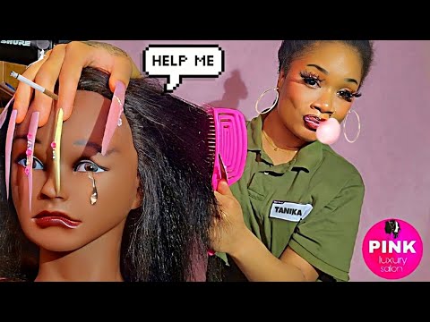 ASMR ~  Ghetto Hairstylist With Extra Long Nails  Does Your Hair