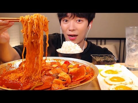 MUKBANG|집밥!햄가득 부대찌개와 고봉밥, 계란후라이 먹방|KOREAN HOME FOOD EATING SOUNDS[SIO ASMR 시오]