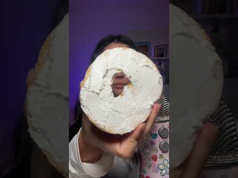 Goats cream cheese bagel 🥯 #asmr #asmrjade #asmreating #crunchy