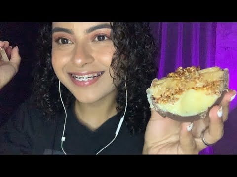 ASMR COMENDO OVO DE PÁSCOA- Brigadeiro branco com doce de leite e crocante. 