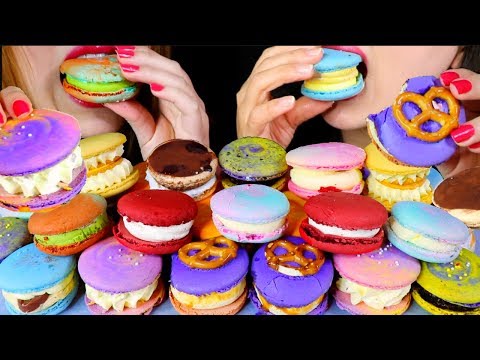 ASMR MACARONS (CARAMEL, OREO, RED VELVET, DOUBLE CHEESE, MATCHA, MOCHA) 마카롱 먹방 マカロン | Kim&Liz ASMR