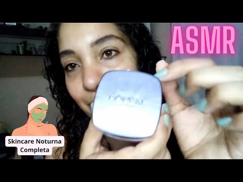 ASMR Skincare noturna detalhada: Demaquila, limpa, tônifica, passa sérum, hidrata + olhos e lábios