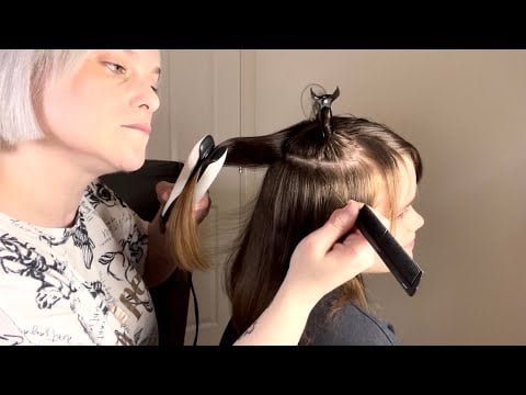 ASMR: A Real Person Mom & Daughter Blow Dry, Scalp Check & Hair Straightening