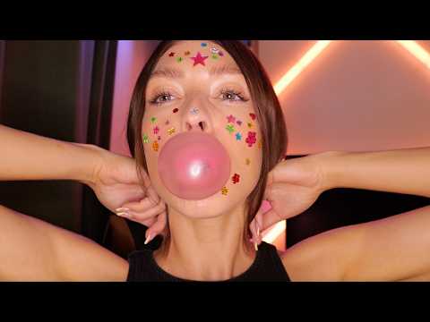 I Covered My Face With Gems While Blowing Bubbles 🤭🫧💎 #ASMR #chewingsounds