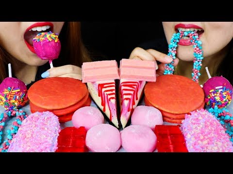 ASMR STRAWBERRY ICE CREAM, JELLY, CAKE POP, MOON PIE, MOCHI, CHEESECAKE 리얼사운드 먹방 | Kim&Liz ASMR