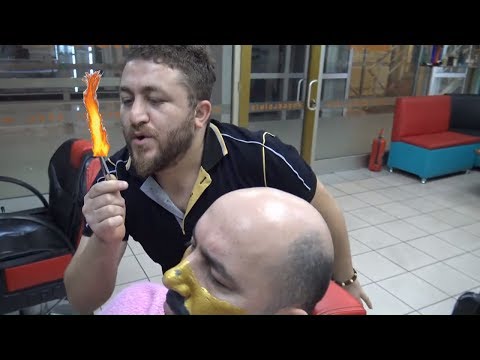 ASMR TURKISH BARBER MASSAGE💈NECK CRACK=burn ear hair=foot ear head back arm face wire massage=sleep