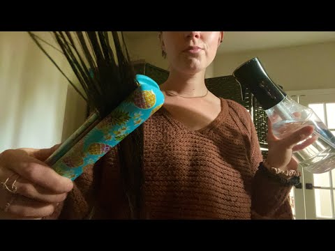 ASMR Straightening Your Wet Hair (sizzling, brushing, sectioning, combing sounds)