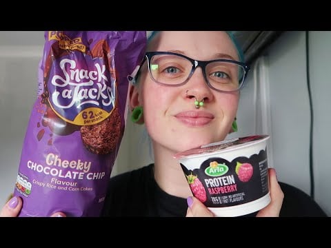 ASMR Eating Raspberry Yogurt & CRUNCHY Chocolate Rice Cake (LOFI UP CLOSE EATING SOUNDS)