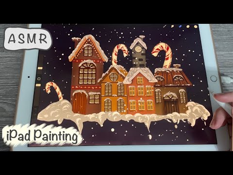 ASMR Drawing Sounds / iPad Sounds - Coloring a winter-themed sketch in Procreate - Whispering